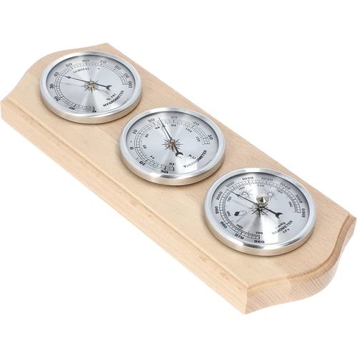 Retro vremenska postaja - naravni les s srebrnimi številčnicami - 2