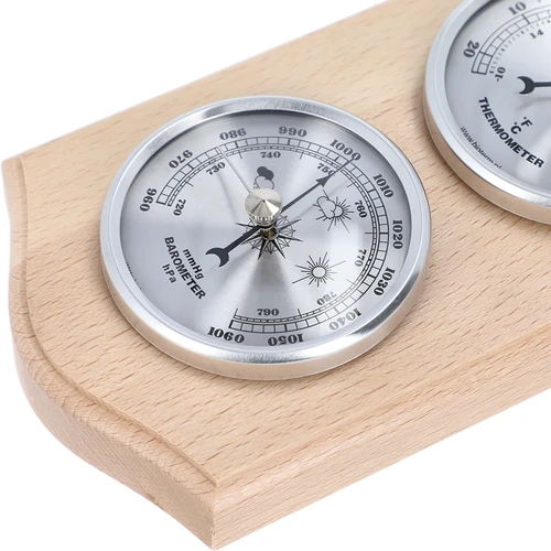 Retro vremenska postaja - naravni les s srebrnimi številčnicami - 3