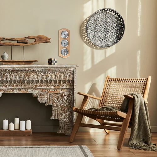 Retro vremenska postaja - naravni les s srebrnimi številčnicami - 6