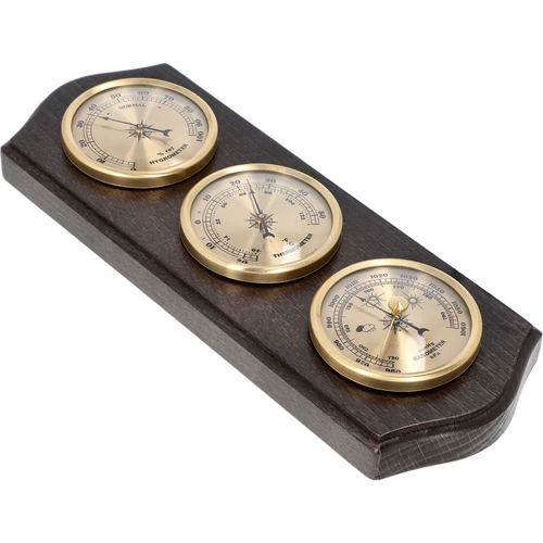 Retro vremenska postaja - v orehovi barvi z zlatimi številčnicami - 2