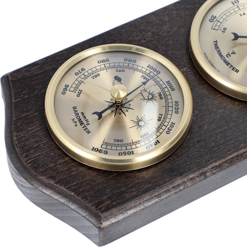 Retro vremenska postaja - v orehovi barvi z zlatimi številčnicami - 3