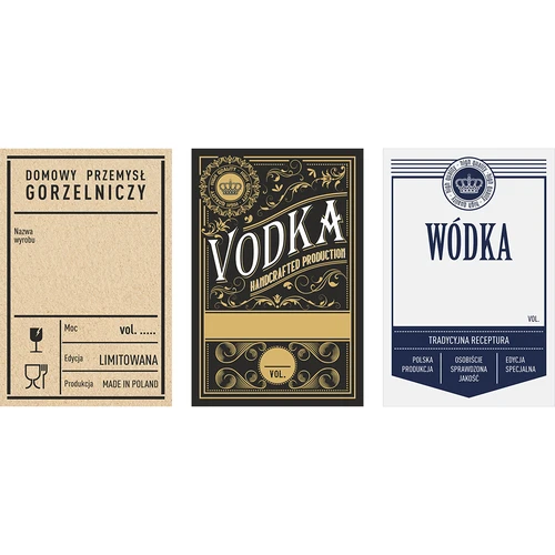Samolepilne etikete 60x90 mm za steklenice, vodko, 3 motivi, 20 kosov.