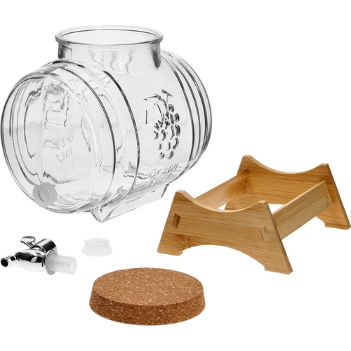 Sodček 5 L, steklen, s široko nalivno odprtino, zamaškom, podstavkom in pipico - 3