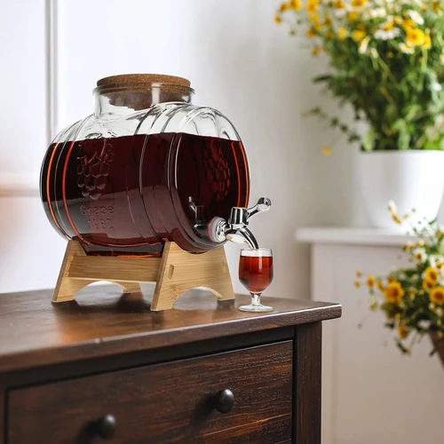 Sodček 5 L, steklen, s široko nalivno odprtino, zamaškom, podstavkom in pipico - 6