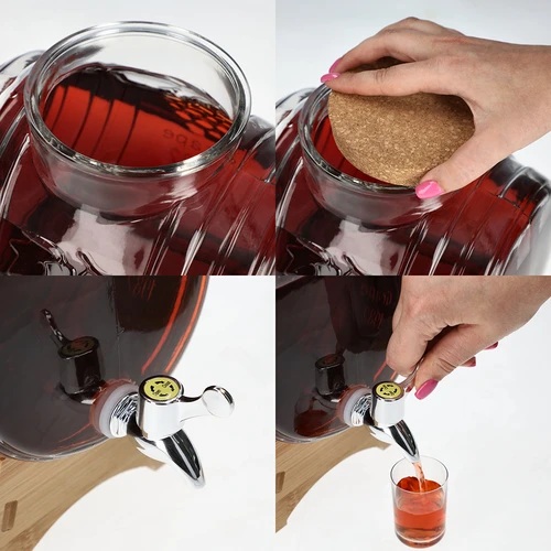 Sodček 5 L, steklen, s široko nalivno odprtino, zamaškom, podstavkom in pipico - 5