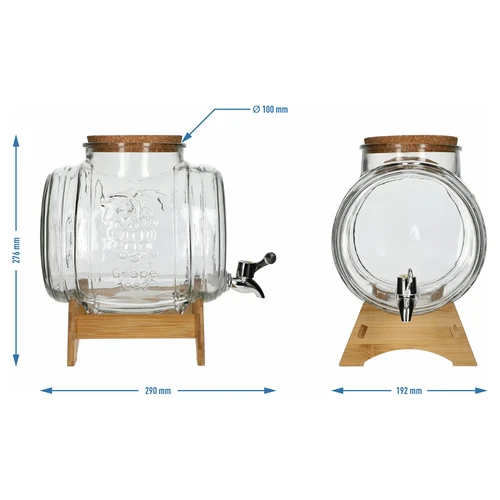 Sodček 5 L, steklen, s široko nalivno odprtino, zamaškom, podstavkom in pipico - 7