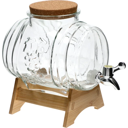 Steklen sodček 3 L s širokim vratom, zamaškom, podstavkom in pipico