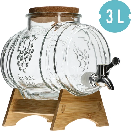 Steklen sodček 3 L s širokim vratom, zamaškom, podstavkom in pipico - 2