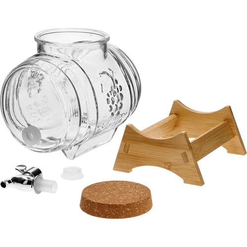 Steklen sodček 3 L s širokim vratom, zamaškom, podstavkom in pipico - 3