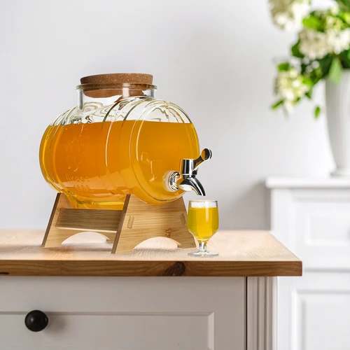 Steklen sodček 3 L s širokim vratom, zamaškom, podstavkom in pipico - 7