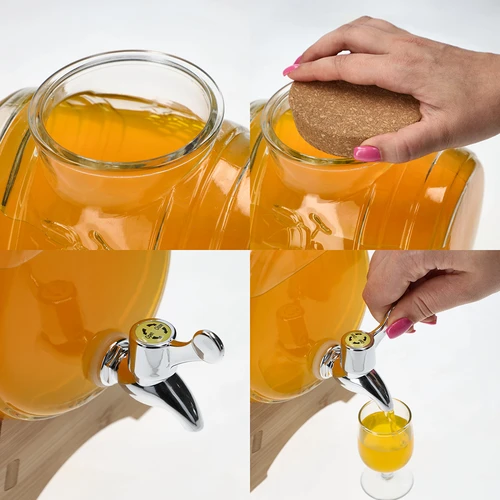 Steklen sodček 3 L s širokim vratom, zamaškom, podstavkom in pipico - 5