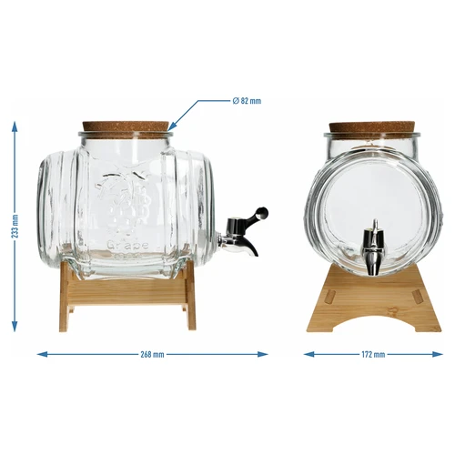 Steklen sodček 3 L s širokim vratom, zamaškom, podstavkom in pipico - 6