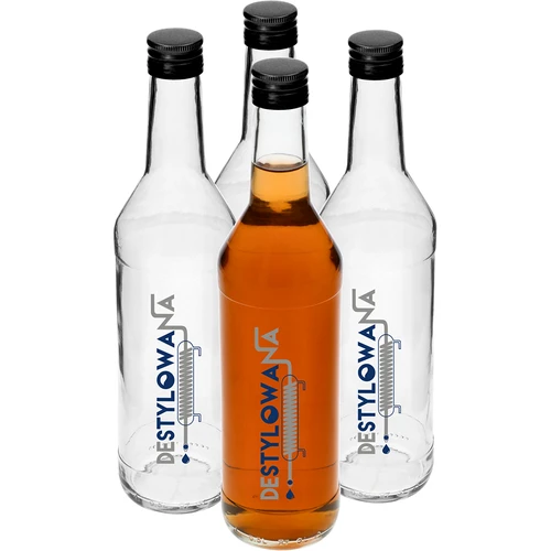 Steklenica 0,5 L z navojnim zamaškom in potiskom Destylowana - 4 kosi.