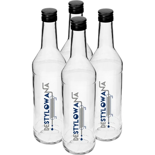 Steklenica 0,5 L z navojnim zamaškom in potiskom Destylowana - 4 kosi. - 2