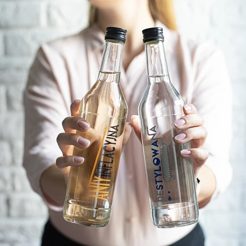 Steklenica 0,5 L z navojnim zamaškom in potiskom Destylowana - 4 kosi. - 9