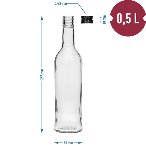 Steklenica 500 ml Smukła, s črnim navojnim zamaškom, za vodko, 6 kos. - 7