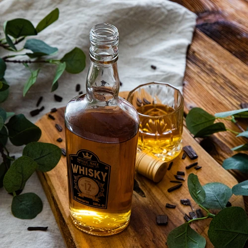 Steklenica 500 ml z navojnim pokrovčkom in 2-barvnim potiskom Whisky - 4 kosi - 11