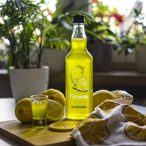 Steklenica 500 ml z navojnim pokrovčkom in potiskom 'Limonov liker', 4 kosi - 7