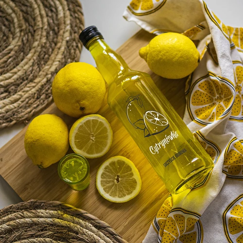 Steklenica 500 ml z navojnim pokrovčkom in potiskom 'Limonov liker', 4 kosi - 8