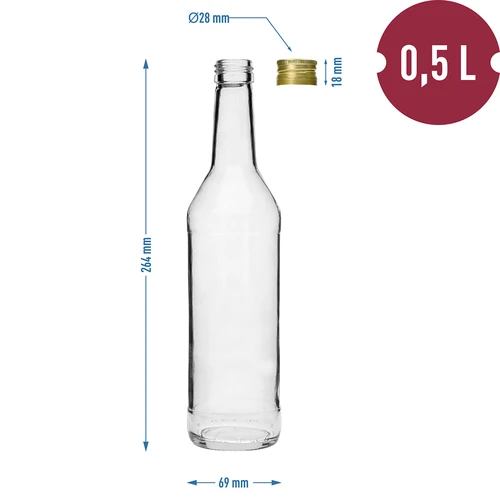 Steklenica 500 ml za vodko, ravna, z navojnimi zamaški - 8 kos. - 7