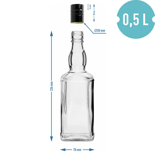 Steklenica Daniels 500 ml z navojnim pokrovčkom, 1 kos - 6
