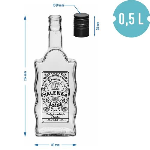 Steklenica Klasztorna 500 ml s pokrovčkom na navoj, potisk »Nalewka«, 1 kos - 5
