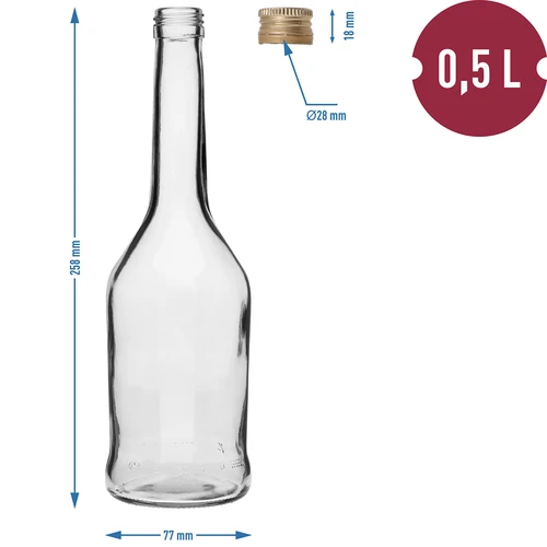 Steklenica Napoleon 500 ml s pokrovčkom na navoj fi28, 6 kos. - 7