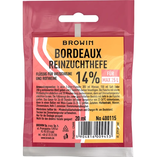 Vinske kvasovke Bordeaux, 20 ml DE/EN