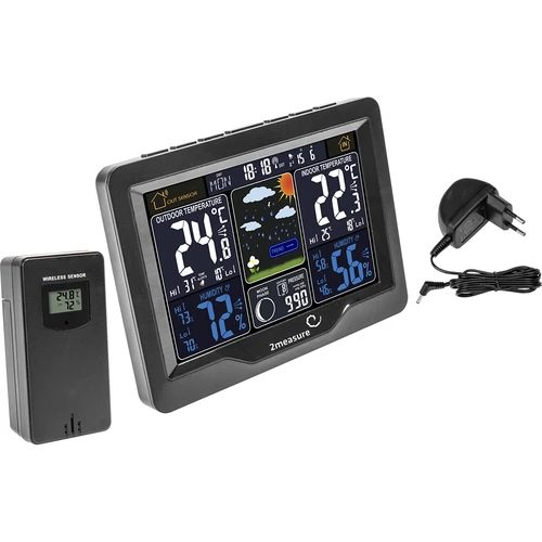 Vremenska postaja RCC, DCF – elektronska, z osvetlitvijo, brezžična, s senzorjem, črna