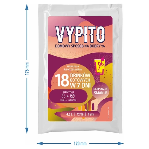 VYPITO 12 %, vrečka za 18 drinkov – Marakuja-Breskev, 126 g - 2