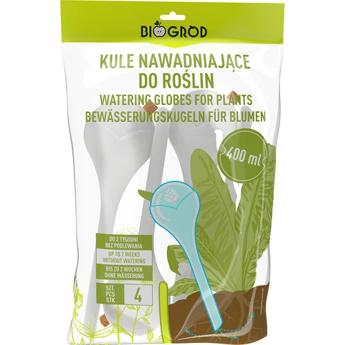Zalivalne krogle za rastline, bele polprosojne s čepom,  400ml, 4 kosi. - 4